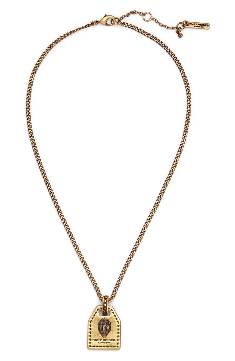 Kurt Geiger London Eagle Tag Pendant Necklace, Main, color, Brass