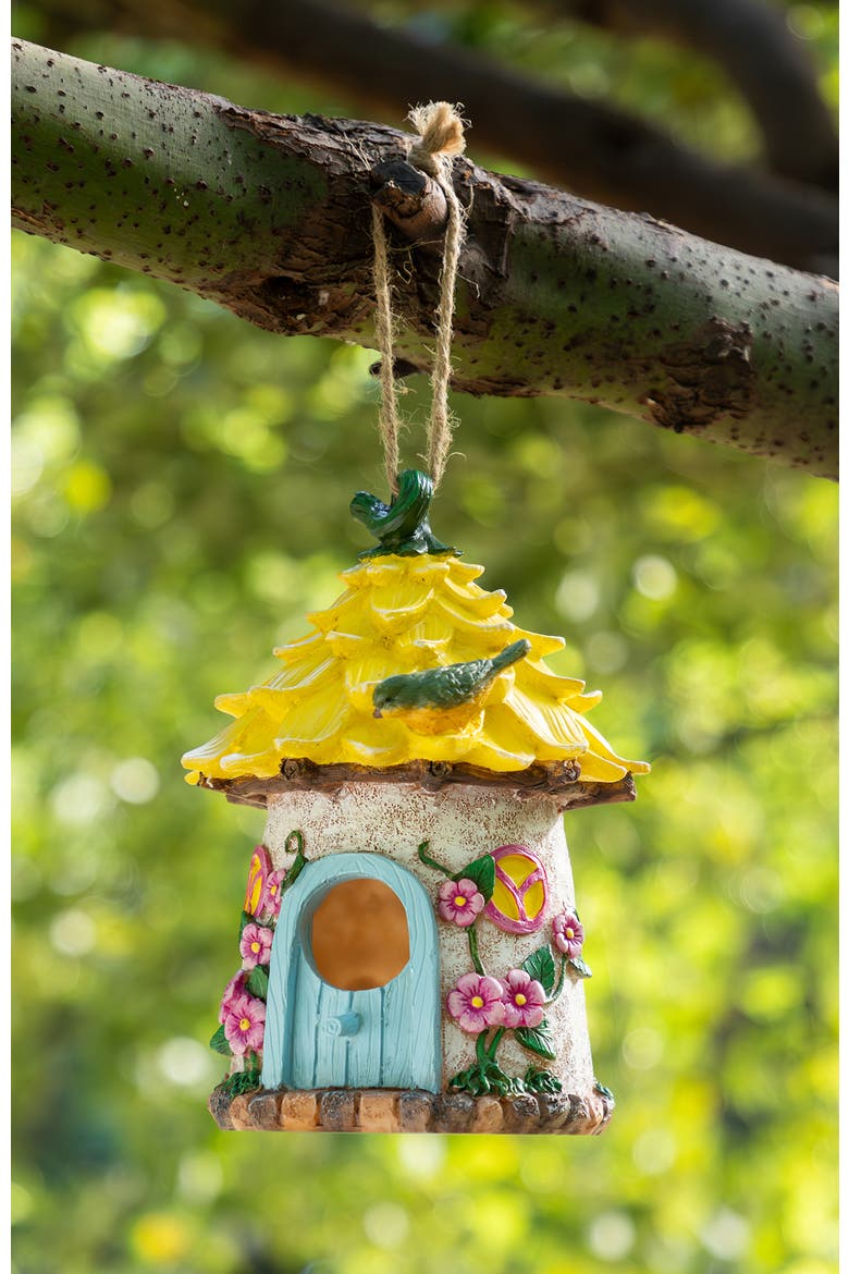 9"H Resin Colorful Roof Outdoor Garden Birdhouse, Alternate, color, Yellow