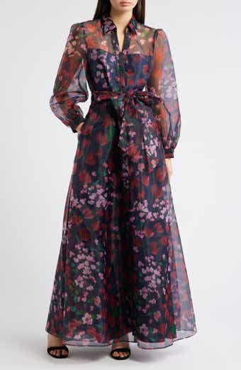 Floral Long Sleeve Organza Shirtdress Gown