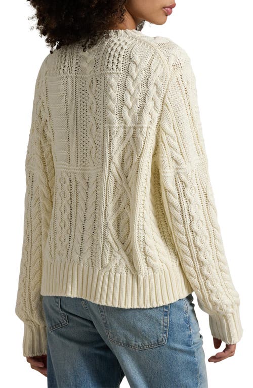 Polo Ralph Lauren Aran Stitch American Flag Cotton Crewneck Sweater In Cream