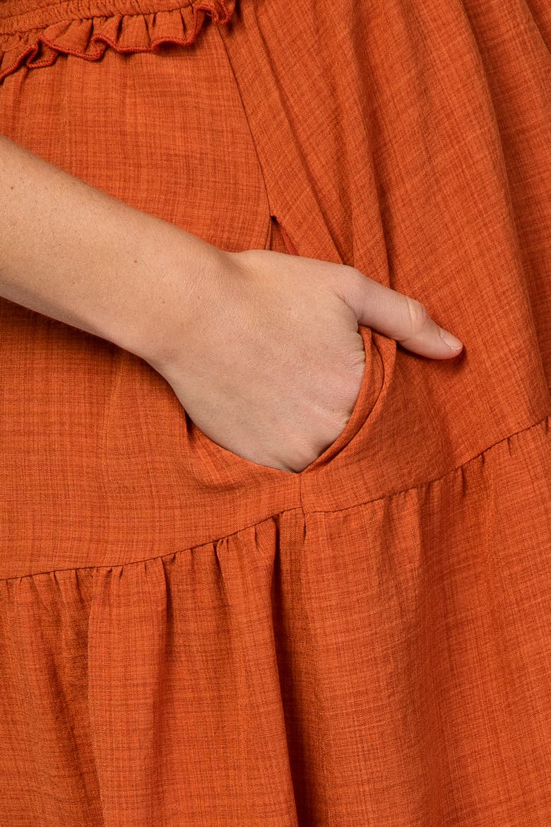 Bow Strap Tiered Midi Dress, Alternate, color, Rust