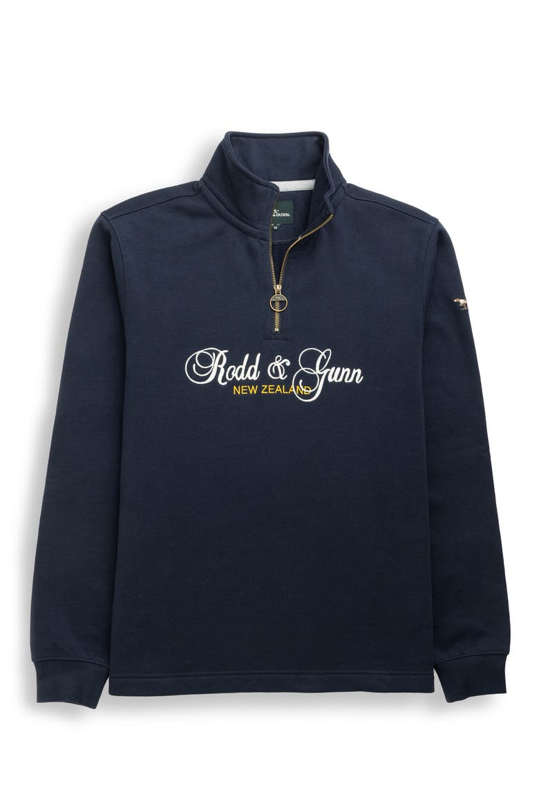 Jubilee Embroidered Logo Cotton French Terry Quarter Zip Pullover, Alternate, color, ECLIPSE