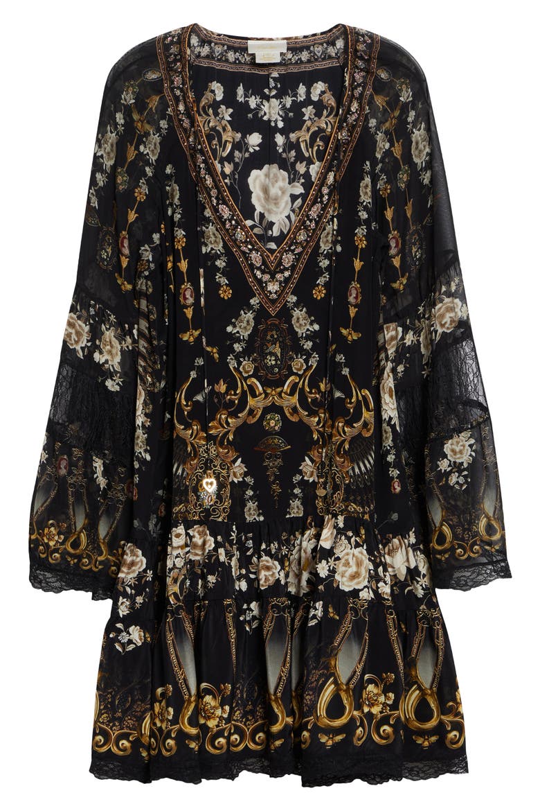 Flamenco Folklore Print Long Sleeve Tiered Ruffle Silk Minidress, Alternate, color, FLAMENCO FOLKLORE
