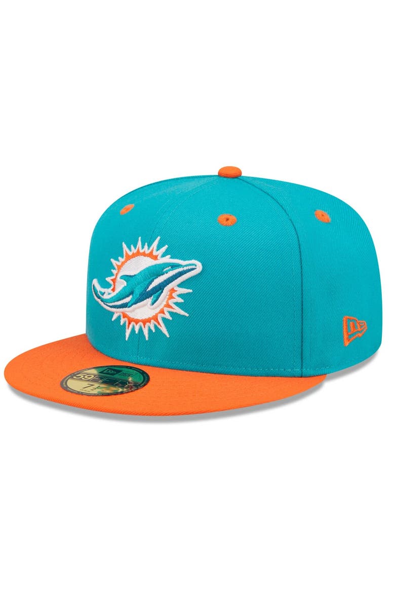 Men's New Era  Aqua/Orange Miami Dolphins Flipside 2Tone 59FIFTY Fitted Hat, Main, color, Aqua