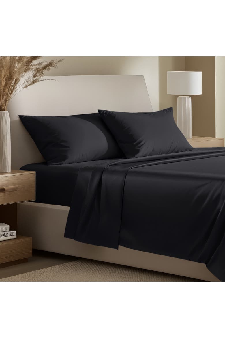 400 Thread Count Organic Cotton Sateen Sheet Set - Split Head King, Alternate, color, Black