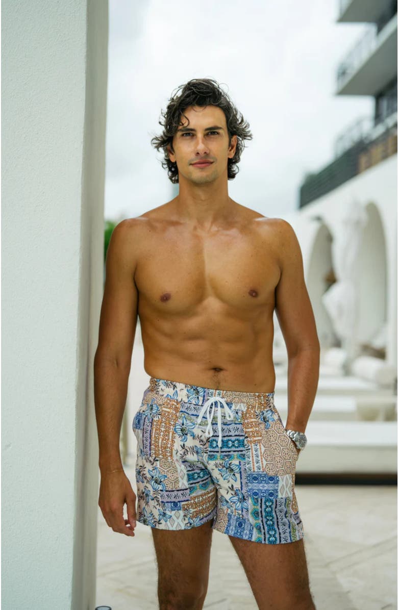 Ivy Swimwear Eli Shorts, Alternate, color, Baby Blue Mosaic