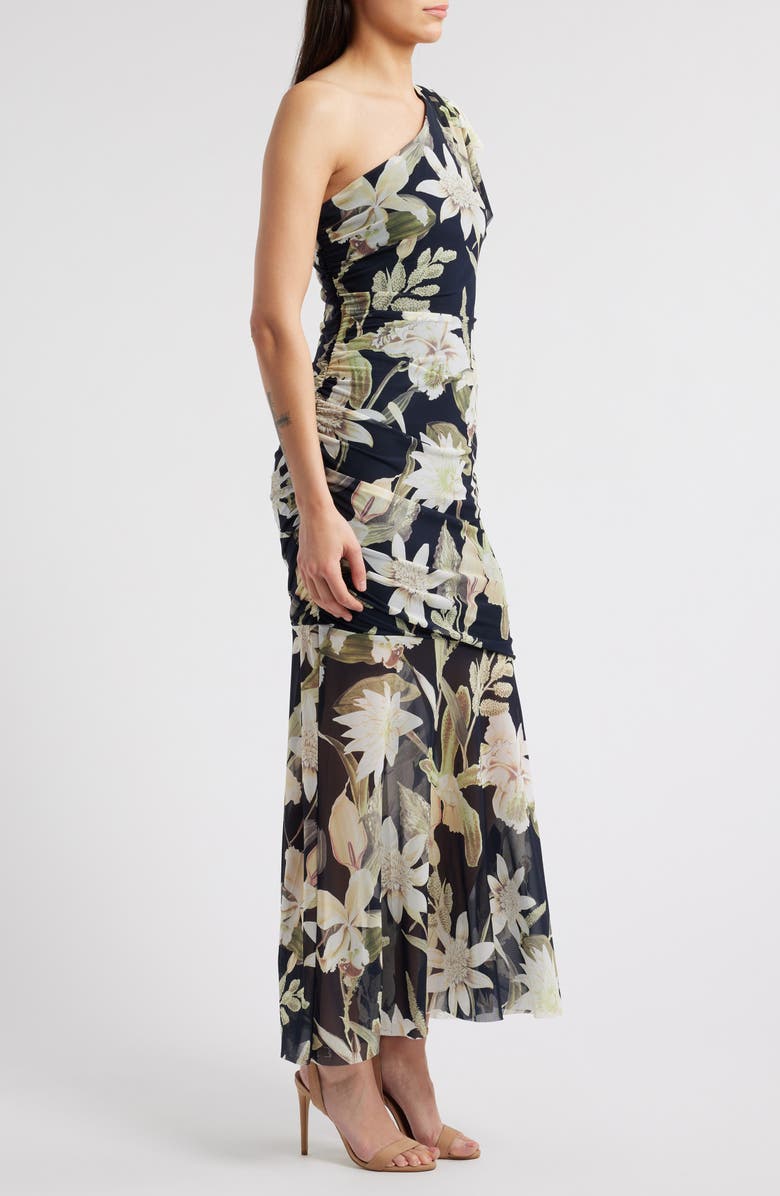Chelsea28 Drape Ruffle One-Shoulder Maxi Dress, Alternate, color, Navy- Green Island Floral