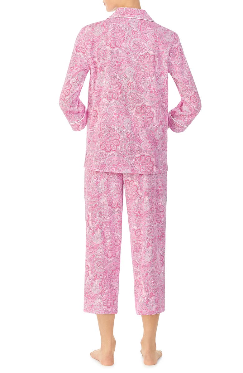 Lauren Ralph Lauren Knit Crop Cotton Pajamas, Alternate, color, Pink Paisley