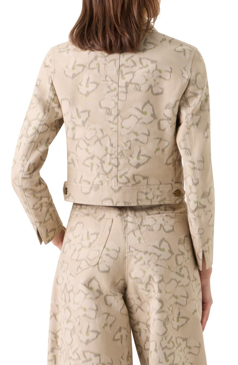 Akris punto Ikat Floral Print Crop Cotton Blend Canvas Jacket, Alternate, color, Beige-Olive
