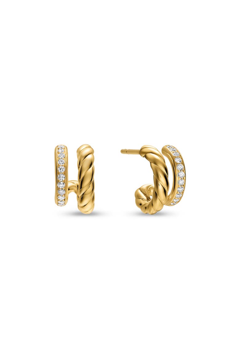 DY Mercer Two Row Hoop Earrings in 18K Yellow Gold with Diamonds, 12mm, Alternate, color, GOLD