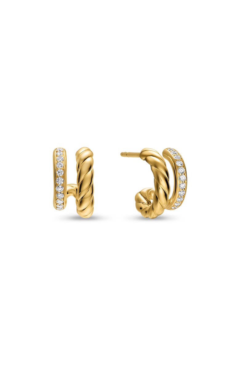 David Yurman DY Mercer Two Row Hoop Earrings in 18K Yellow Gold with Diamonds, 12mm, Alternate, color, Gold