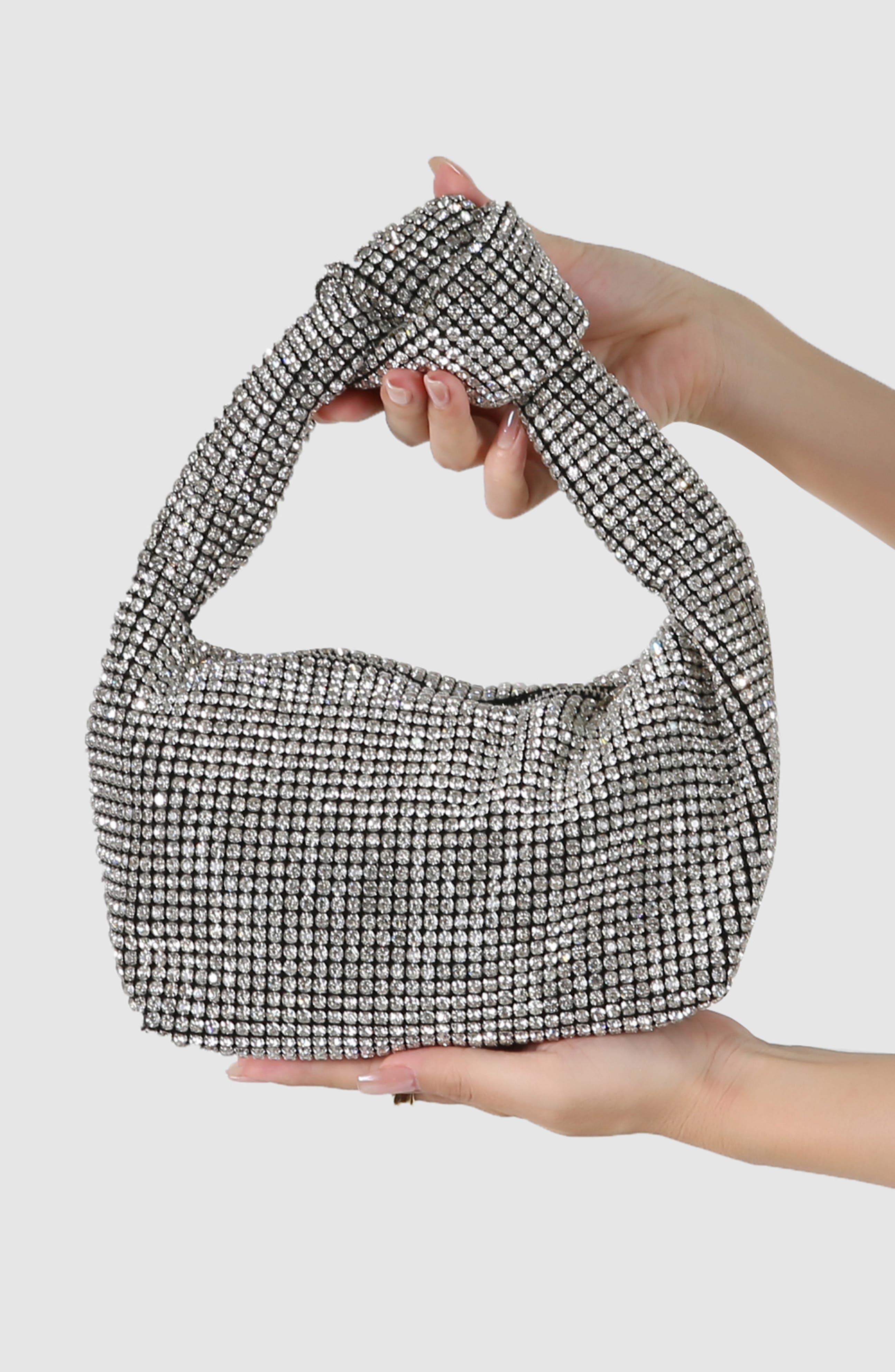 Knotted Handle Rhinestone Bag, Alternate, color, SILVER
