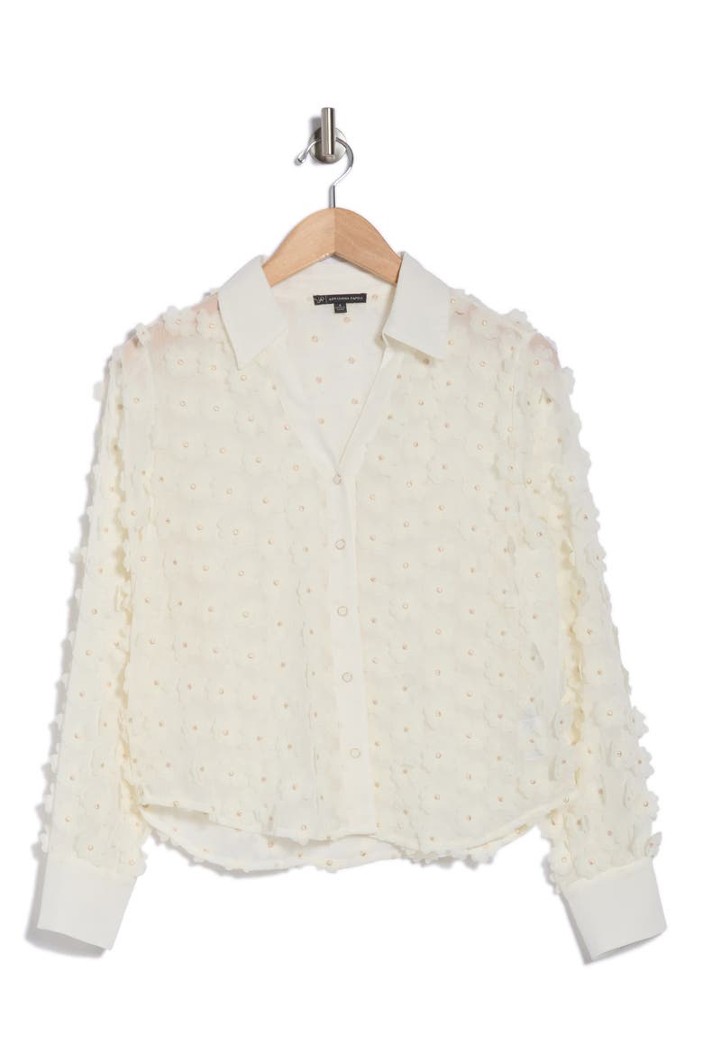 3D Floral Appliqué Long Sleeve Top, Alternate, color, IVORY