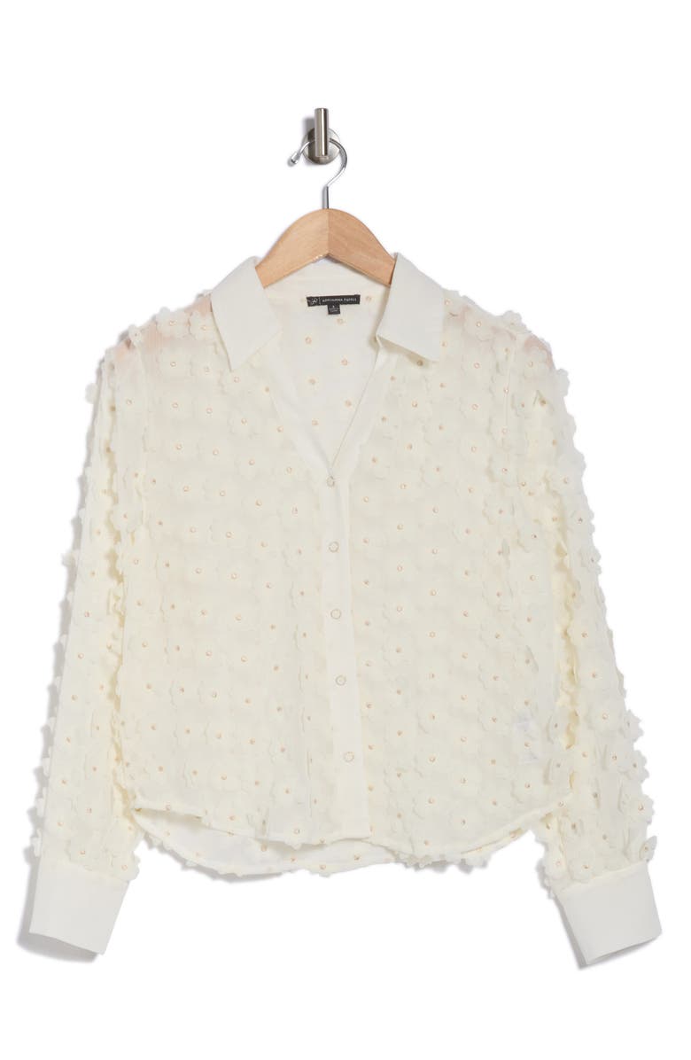 Adrianna Papell 3D Floral Appliqué Long Sleeve Top, Alternate, color, Ivory