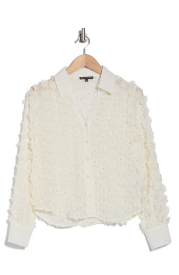 Adrianna Papell 3d Floral Appliqué Long Sleeve Top In Ivory