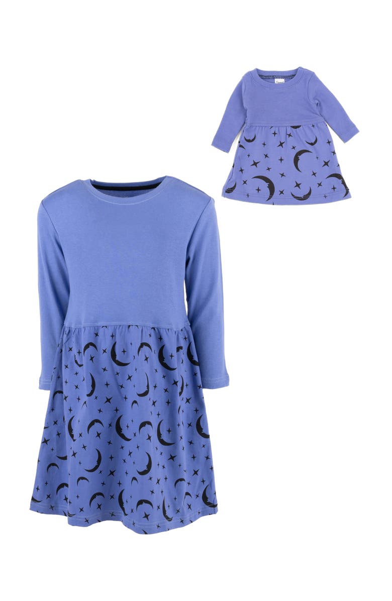 Leveret Girls Skirt Dress with Matching Doll Dress, 100% Cotton, Alternate, color, Moon