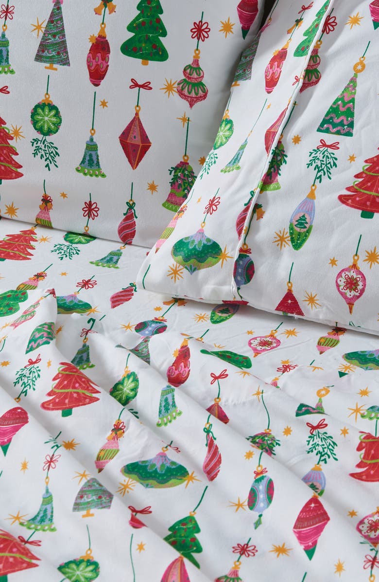 Woven & Weft Holiday 3-Piece Microfiber Bed Sheet Set, Alternate, color, Twinkling Ornaments