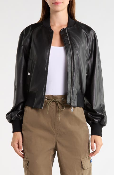 Faux Leather Bomber Jacket