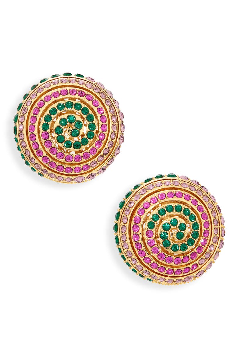 Spiral Crystal Button Stud Earrings, Main, color, JEWELED MEADOW