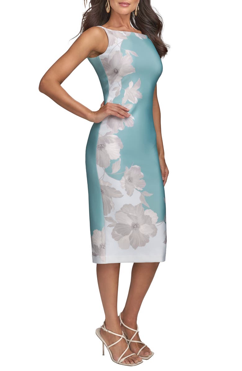 Donna Karan New York Floral Print Scuba Knit Sheath Dress, Alternate, color, Pale Aqua Multi