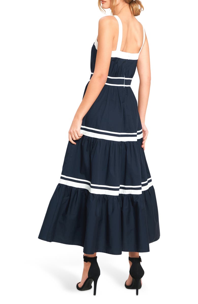 FLYING TOMATO Two Tone Sleeveless Tiered Maxi Dress, Alternate, color, Navy/ White