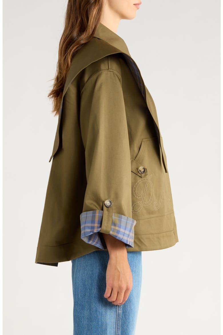 Jerry Reversible Crop Organic Cotton Trench Coat, Alternate, color, OLIVE