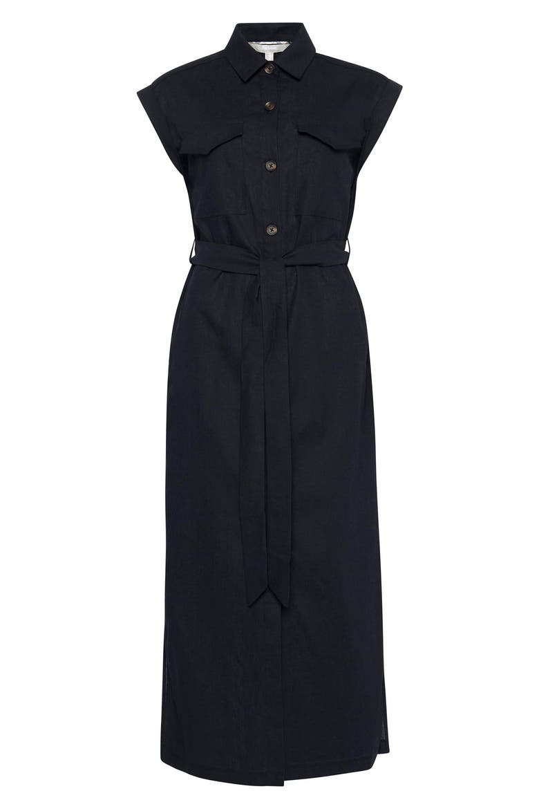 Birdie Cotton & Linen Maxi Shirtdress, Alternate, color, BLACK