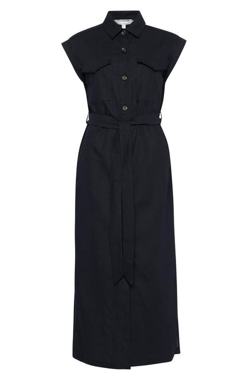 Shop Barbour Birdie Belted Cotton & Linen Maxi Shirtdress In Black