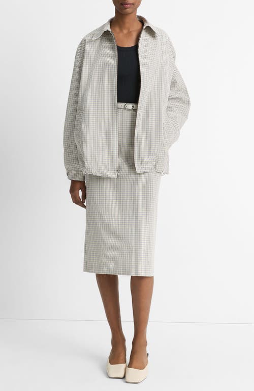 Vince Oversized Gardeners Check Bomber Jacket In Stone/tan