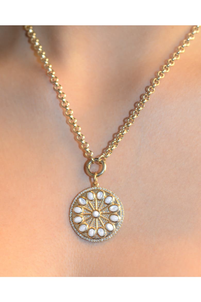 14K Gold Serenity Mother of Pearl Charm Rolo Necklace, Alternate, color, GOLD
