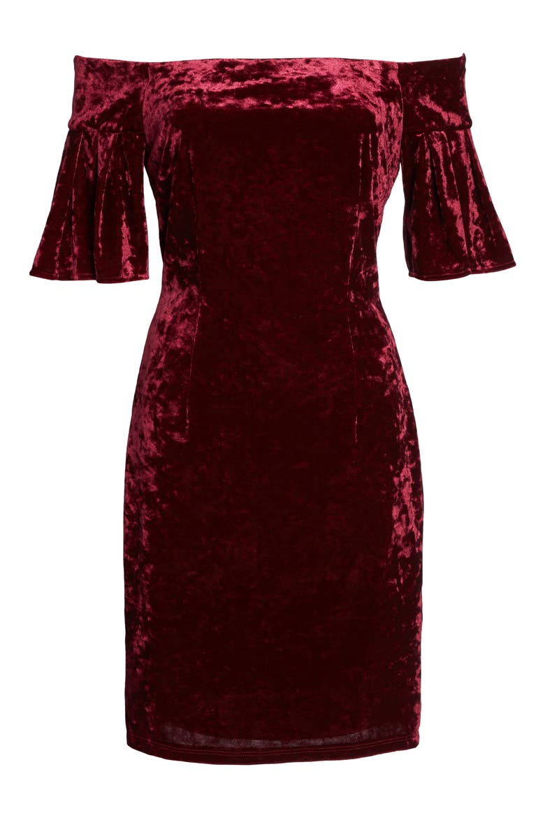 Off the Shoulder Velvet Cocktail Dress, Alternate, color, WINE