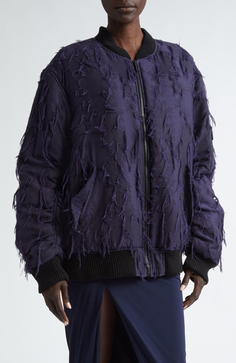 Jason Wu Collection Frayed Jacquard Bomber Jacket, Main, color,
