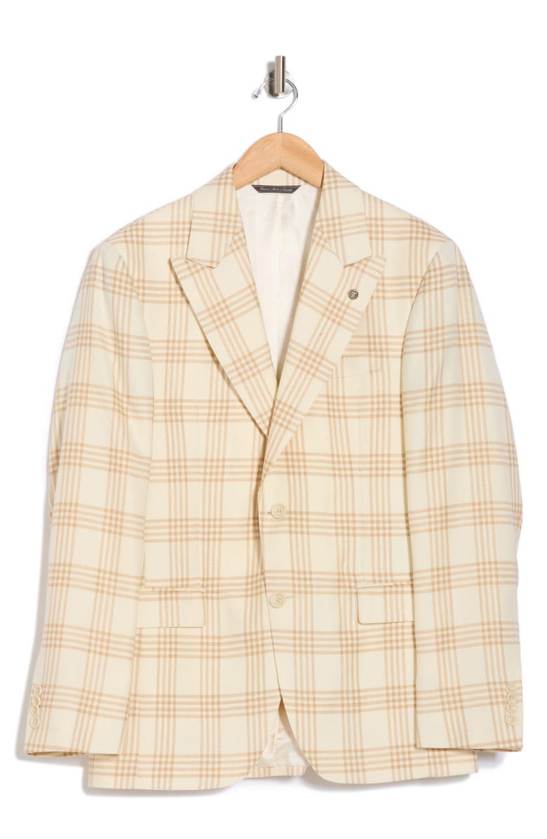 Jack Victor Morgan Plaid Peak Lapel Wool Blend Sport Coat, Alternate, color, Ecru