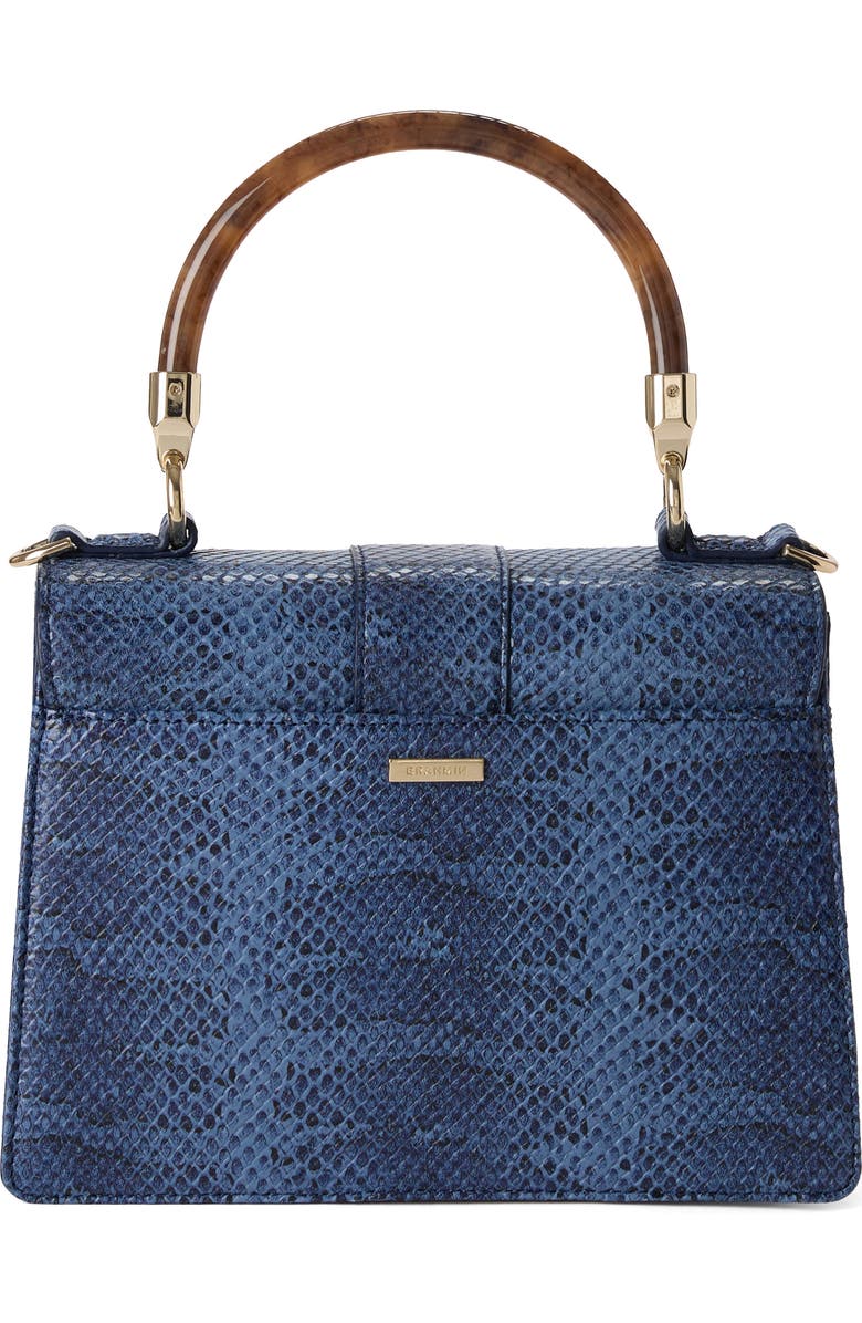 Brahmin Small Hallie Snakeskin Embossed Leather Top Handle Bag, Alternate, color, Navy