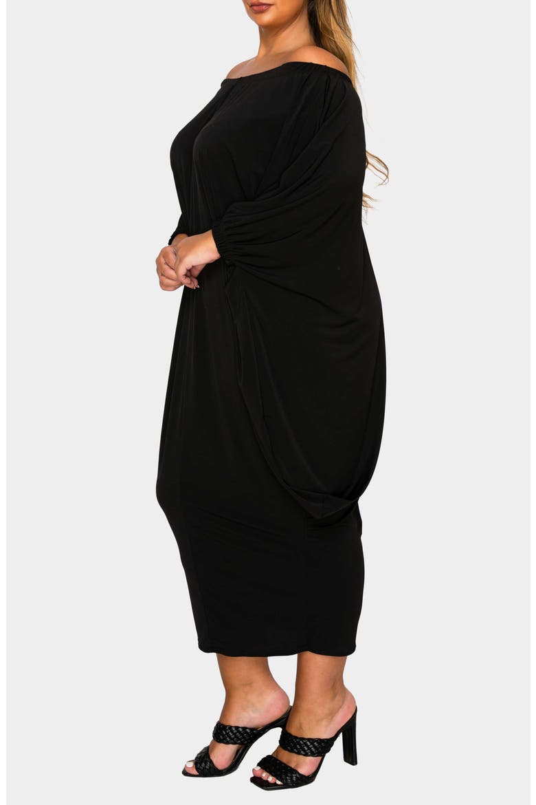 Eero Off the Shoulder Long Sleeve Tapered Hem Midi Dress, Alternate, color, BLACK