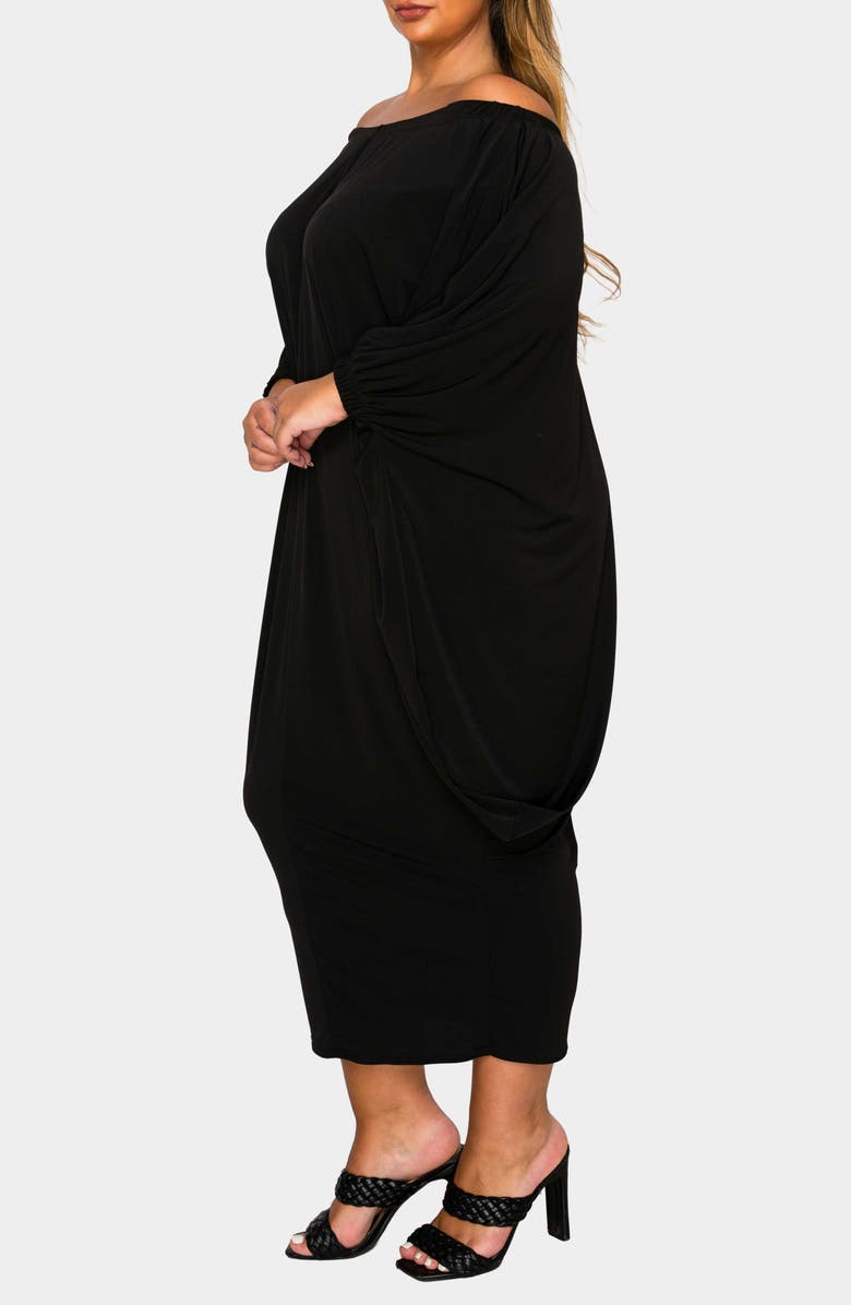 L I V D Eero Off the Shoulder Long Sleeve Tapered Hem Midi Dress, Alternate, color, Black