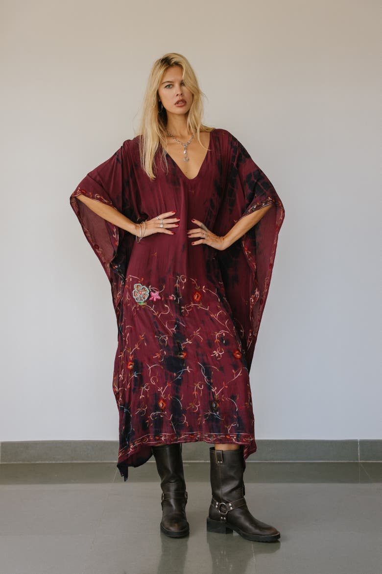 Long Caftan Rinna, Alternate, color, Wine Tie Dye