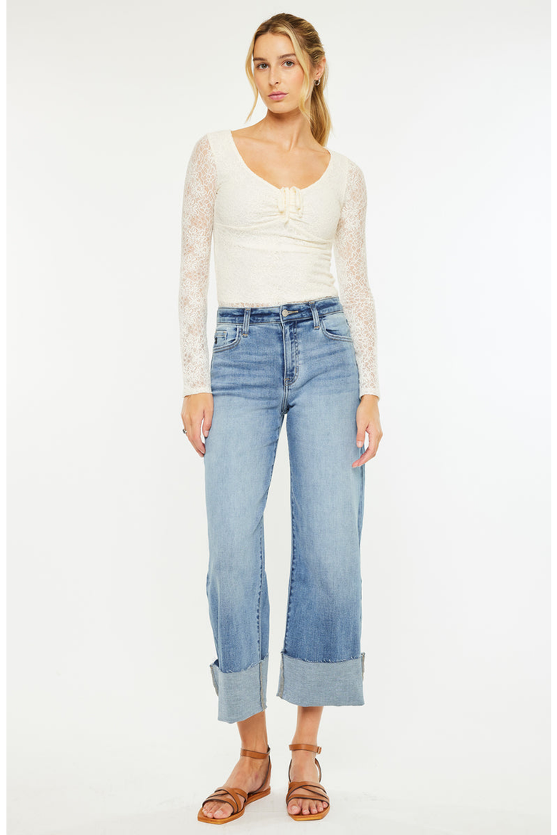 Leslie Essentials High Rise Crop Wide Leg Jeans, Alternate, color, Medium Wash