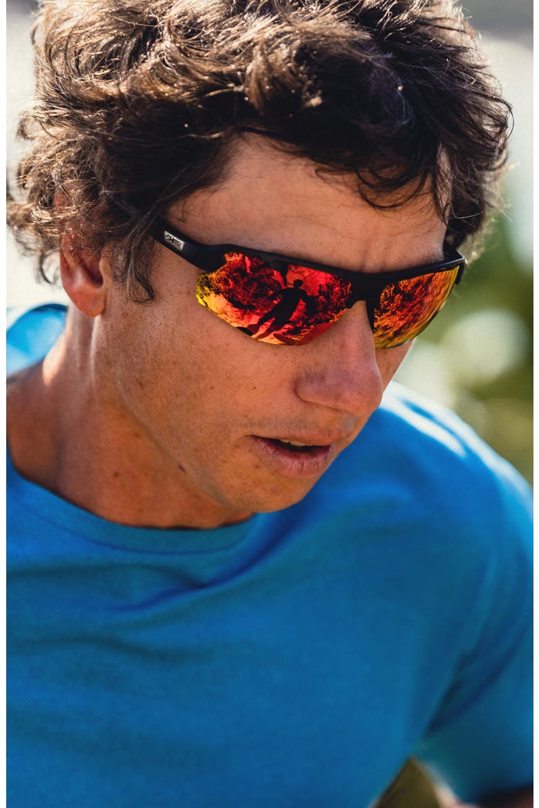 Resolve 70mm ChromaPop™ Oversize Shield Sunglasses, Alternate, color, MATTE BLACK / RED MIRROR