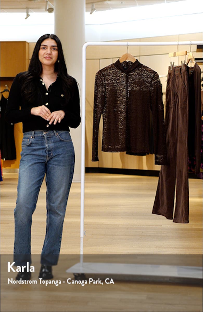 Textured Semisheer Stretch Lace Mock Neck Mesh Top, sales video thumbnail