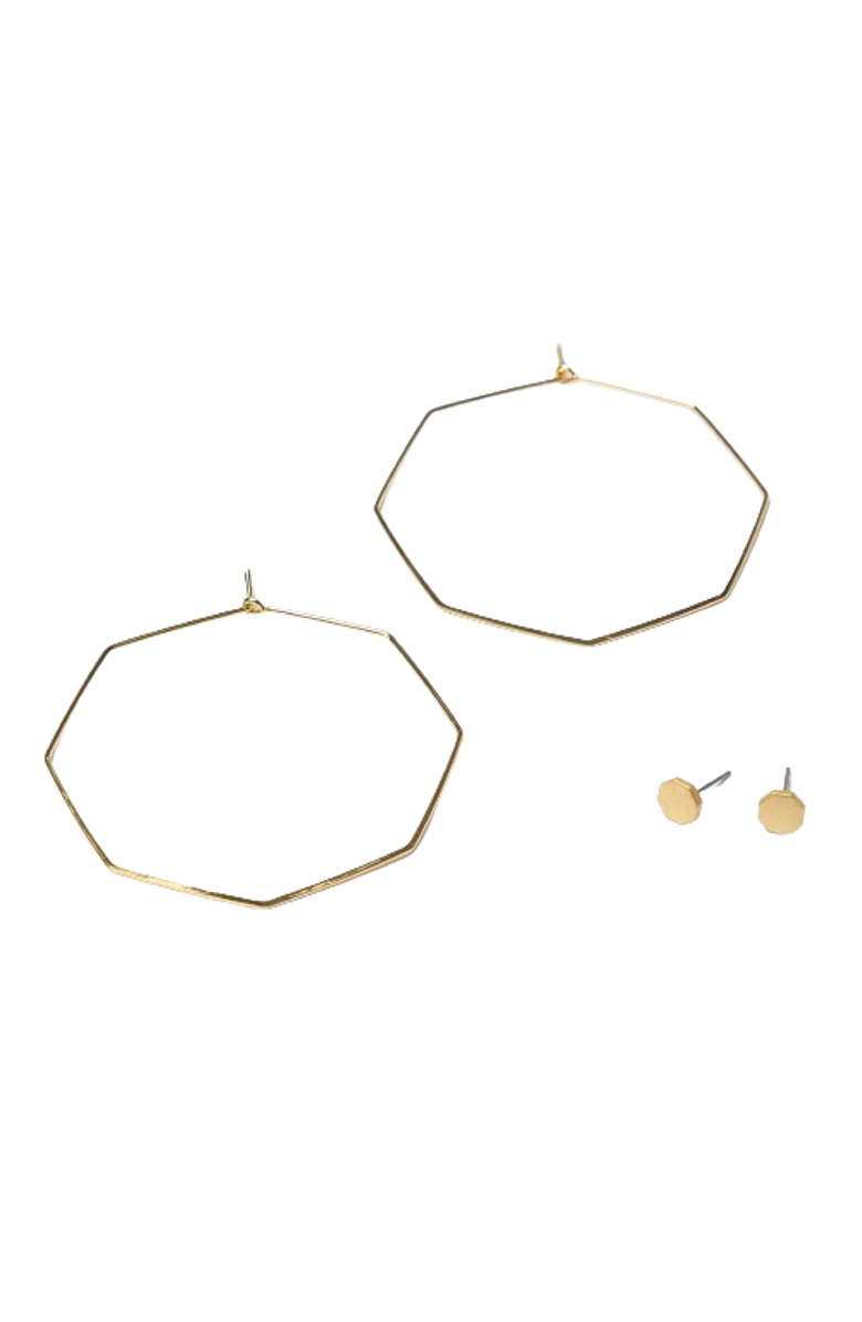 Totalee Gift Gold Geometric Octagon Earring Set Burnished Brass Gold, Alternate, color, Gold