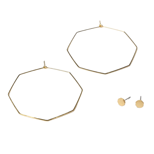 Totalee Gift Gold Geometric Octagon Earring Set Burnished Brass Gold In Gold
