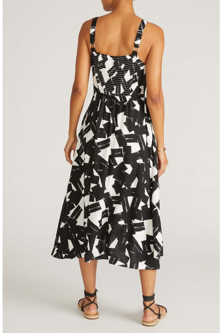 Sunshower Abstract Print Linen Blend Midi Dress, Alternate, color, IPANEMA PRINT IN BLACK