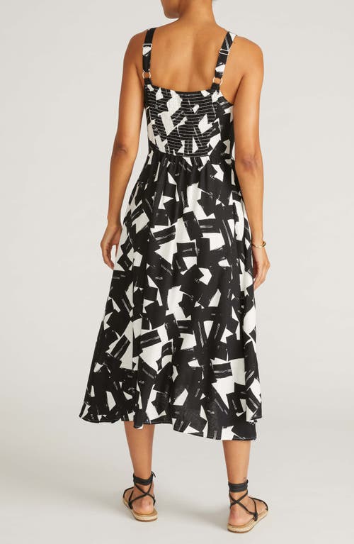 Universal Standard Sunshower Abstract Print Linen Blend Midi Dress In Black