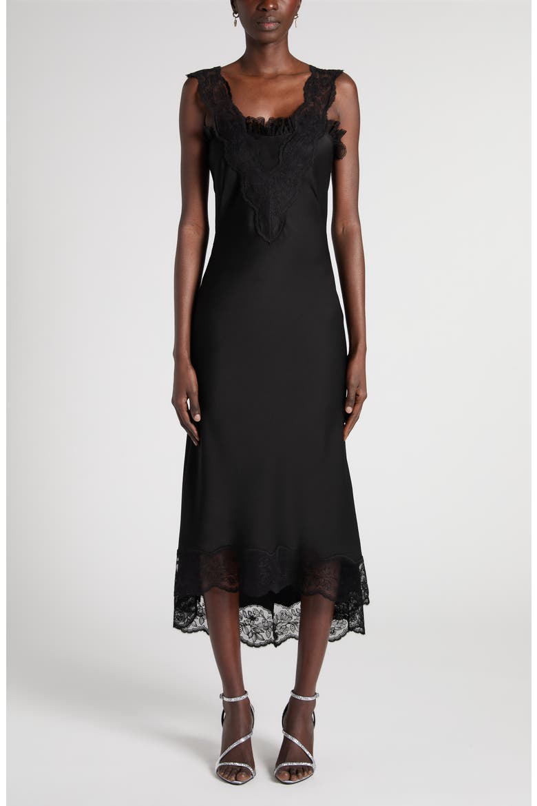 Lace Trim Satin Cocktail Dress, Main, color, BLACK
