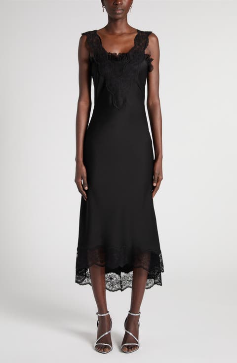 Lace Trim Satin Cocktail Dress