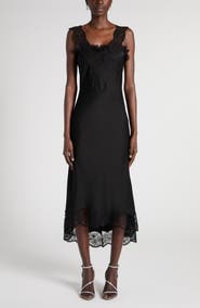 McQueen Lace Trim Satin Cocktail Dress
