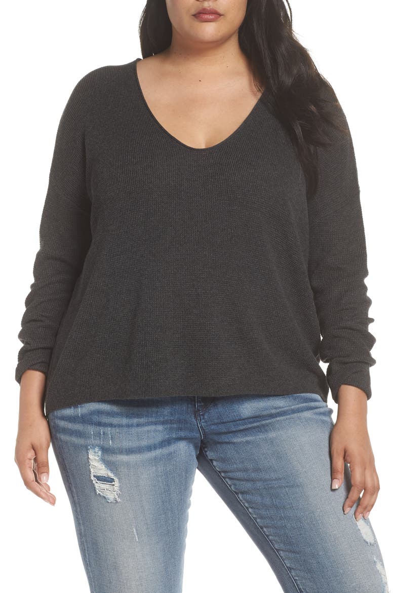 Textured Stitch V-Neck Pullover, Alternate, color, GREY DARK CHARCOAL HEATHER