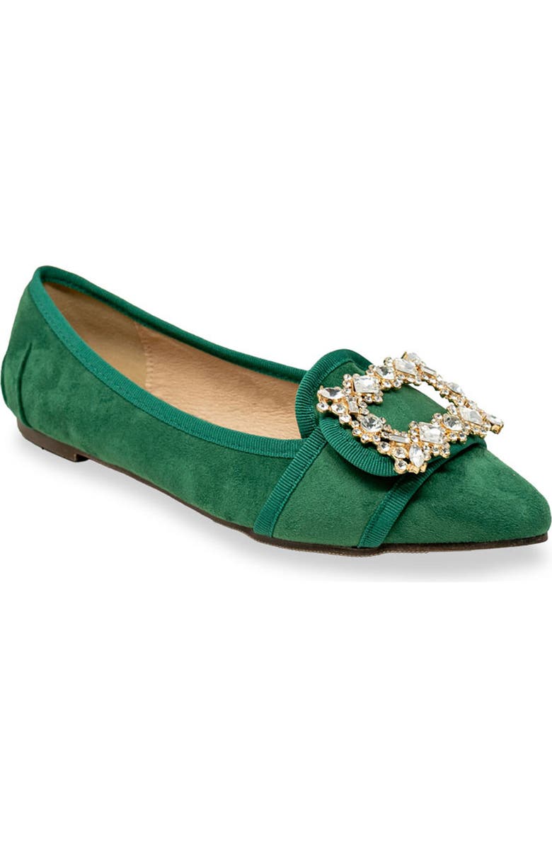 CHASE AND CHLOE Embellished Pointed Toe Flat, Main, color, Emerald