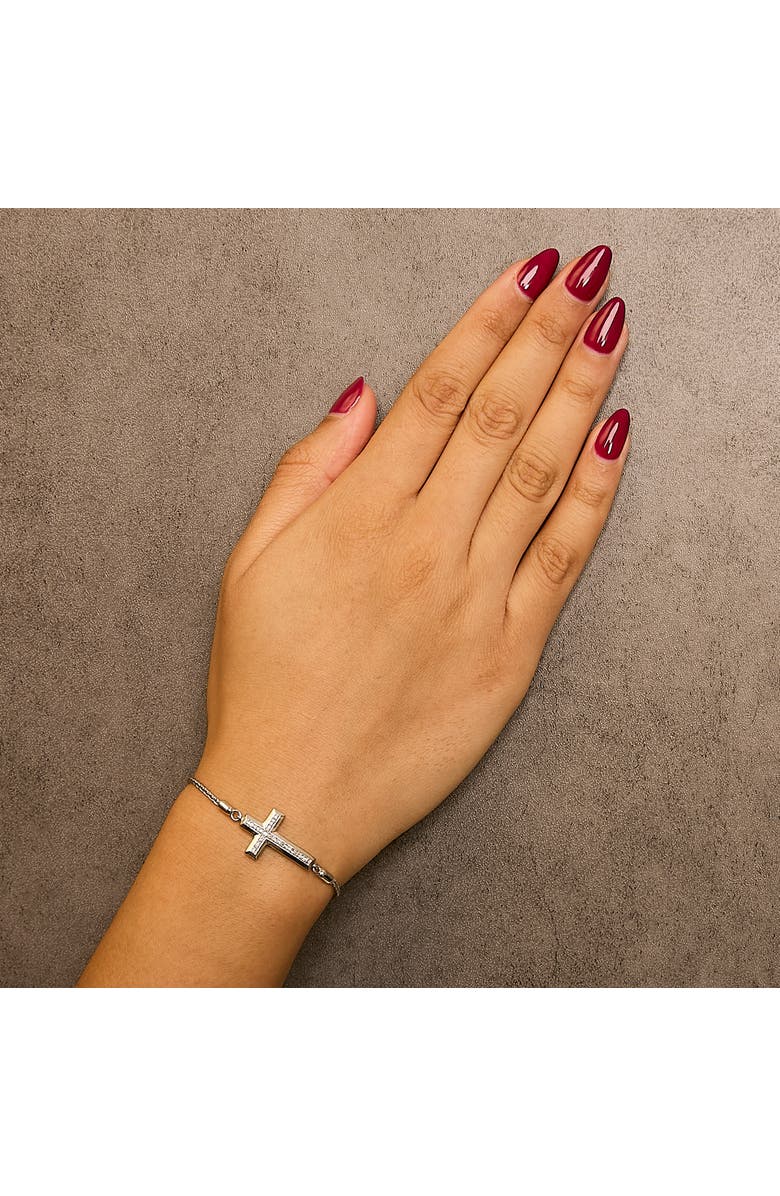 Haus of Brilliance .925 Sterling Silver Diamond Accent Cross Bolo Bracelet, Alternate, color, White